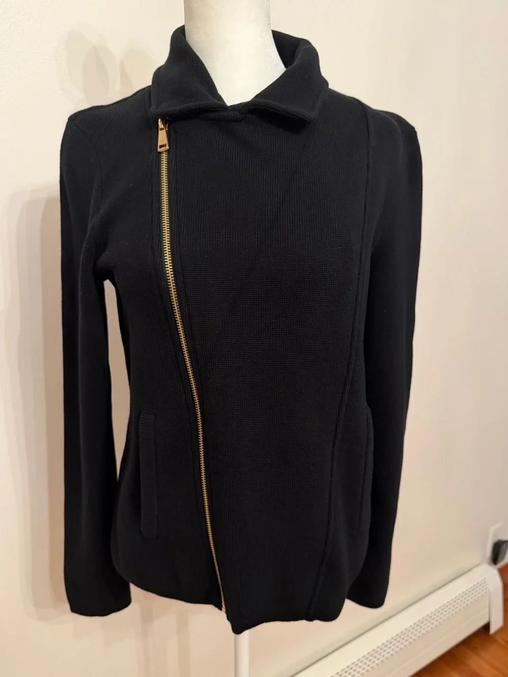 Lauren Ralph Lauren NWT Black Moto Jacket Gold Asymmetric Zip Size Medium
